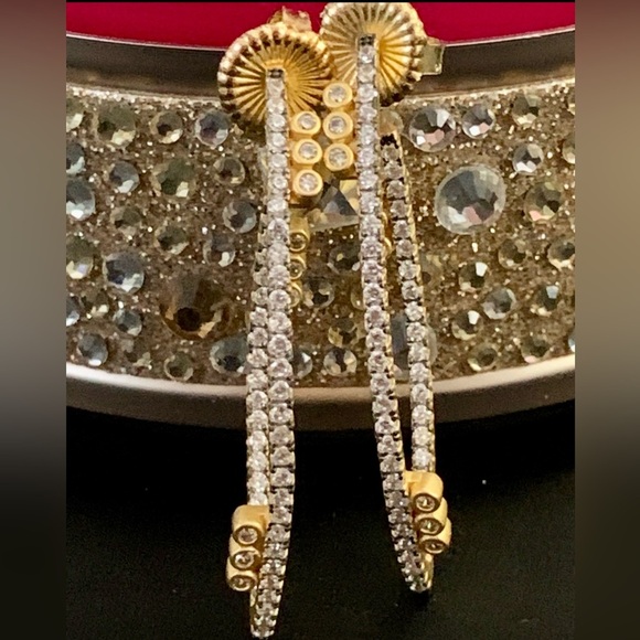 Freida Rothman Authentic Pavé Disc Oval Hoop Earrings - Picture 7 of 10